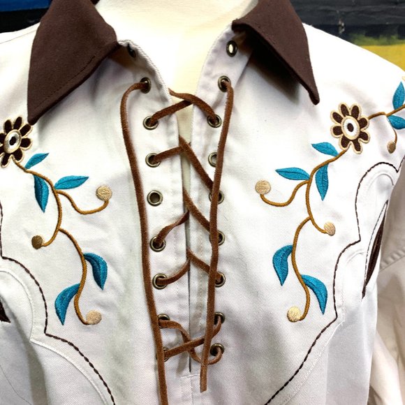 Western Mens Shirt, Leather lace yoke, smile pocke - Picture 1 of 6